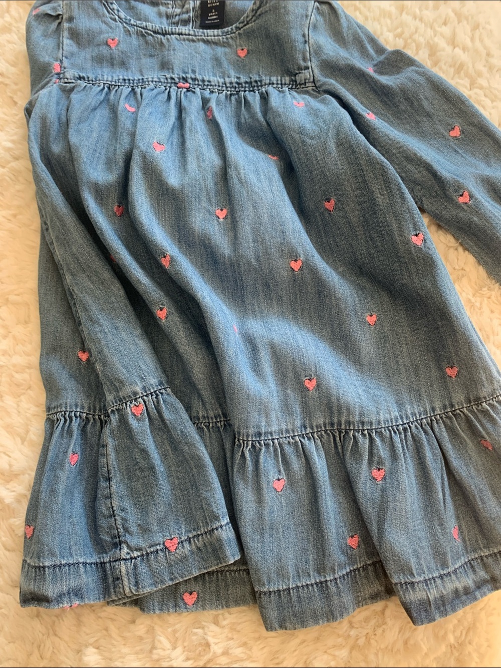 GAP Light Blue Denim Dress with Pink Heart Embroidery
